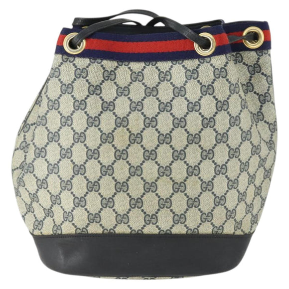 GUCCI GG Supreme Sherry Line Shoulder Bag PVC Navy Gold Auth hk3367
