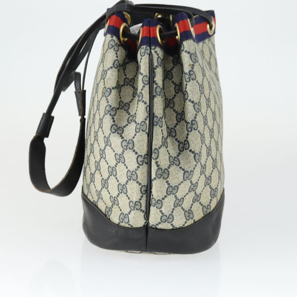 GUCCI GG Supreme Sherry Line Shoulder Bag PVC Navy Gold Auth hk3367