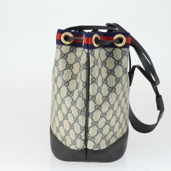 GUCCI GG Supreme Sherry Line Shoulder Bag PVC Navy Gold Auth hk3367