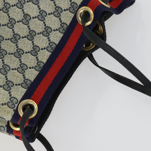 GUCCI GG Supreme Sherry Line Shoulder Bag PVC Navy Gold Auth hk3367