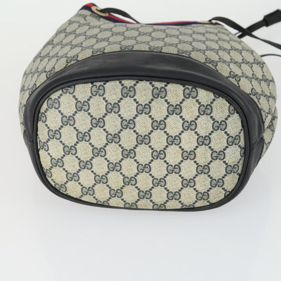 GUCCI GG Supreme Sherry Line Shoulder Bag PVC Navy Gold Auth hk3367