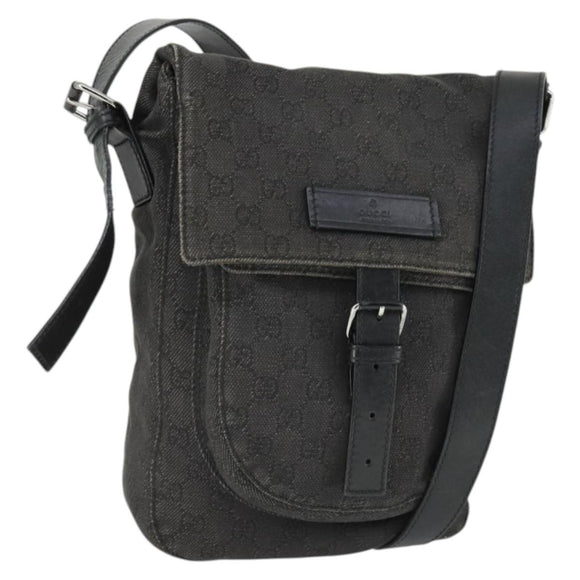 GUCCI GG Canvas Shoulder Bag Black Silver 101654 Auth hk3369
