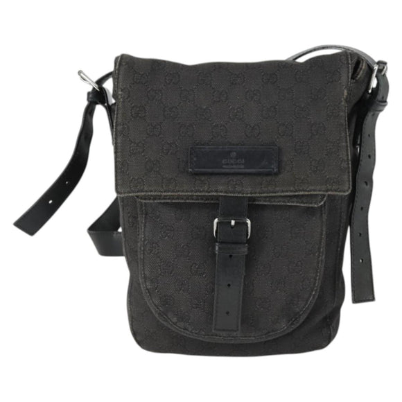 GUCCI GG Canvas Shoulder Bag Black Silver 101654 Auth hk3369