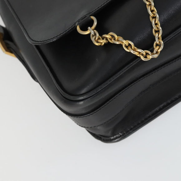 CELINE Shoulder Bag Leather Black Gold Auth hk3373