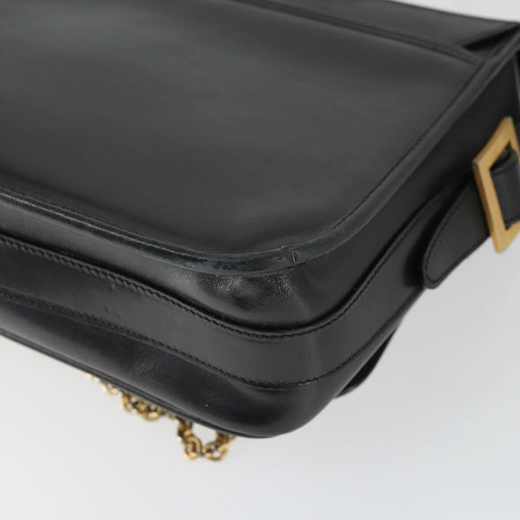 CELINE Shoulder Bag Leather Black Gold Auth hk3373