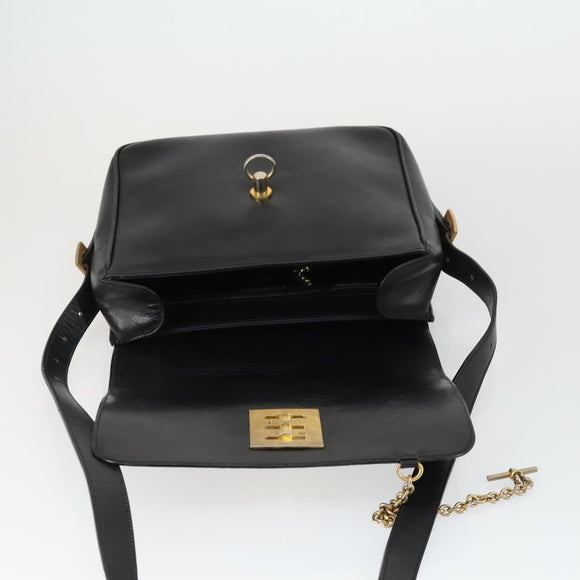 CELINE Shoulder Bag Leather Black Gold Auth hk3373