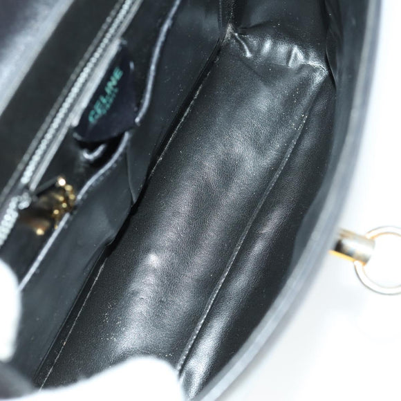 CELINE Shoulder Bag Leather Black Gold Auth hk3373
