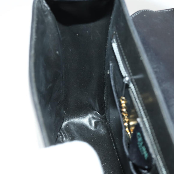 CELINE Shoulder Bag Leather Black Gold Auth hk3373