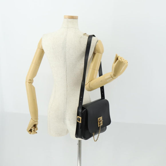 CELINE Shoulder Bag Leather Black Gold Auth hk3373