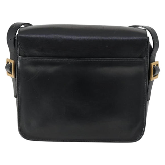 CELINE Shoulder Bag Leather Black Gold Auth hk3373