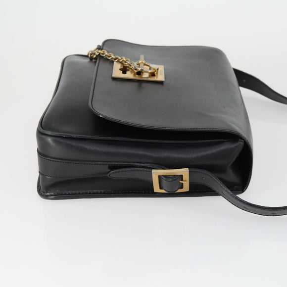 CELINE Shoulder Bag Leather Black Gold Auth hk3373
