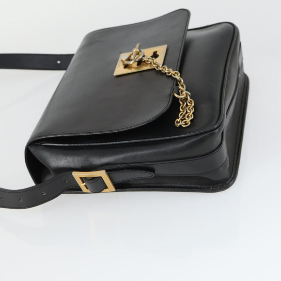 CELINE Shoulder Bag Leather Black Gold Auth hk3373