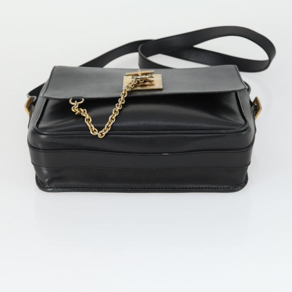 CELINE Shoulder Bag Leather Black Gold Auth hk3373