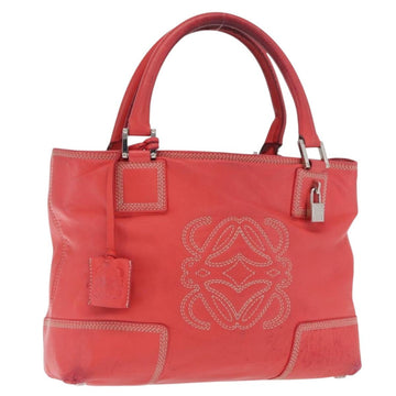 LOEWE Anagram Americana 28 Hand Bag Leather Red Silver Auth hk3375