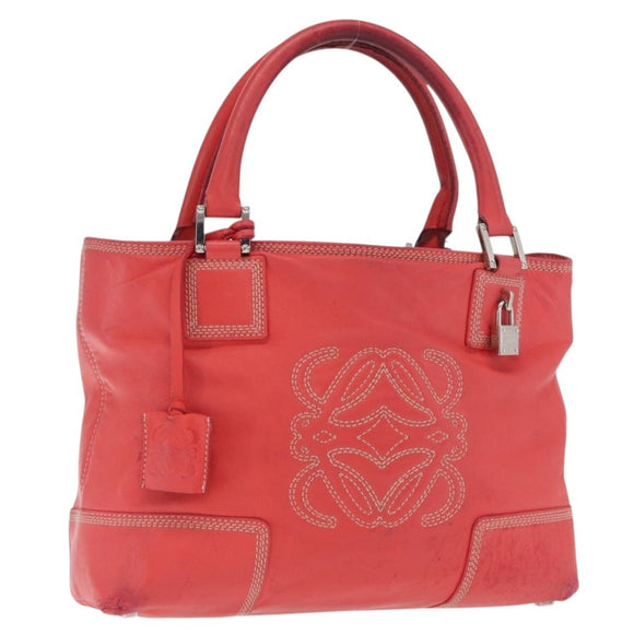 LOEWE Anagram Americana 28 Hand Bag Leather Red Silver Auth hk3375