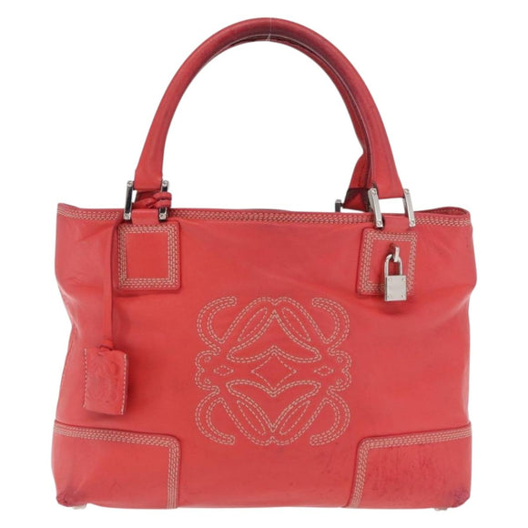 LOEWE Anagram Americana 28 Hand Bag Leather Red Silver Auth hk3375