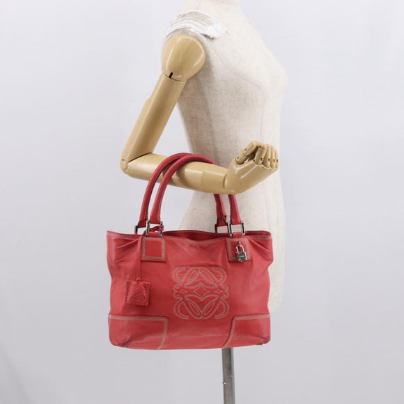 LOEWE Anagram Americana 28 Hand Bag Leather Red Silver Auth hk3375