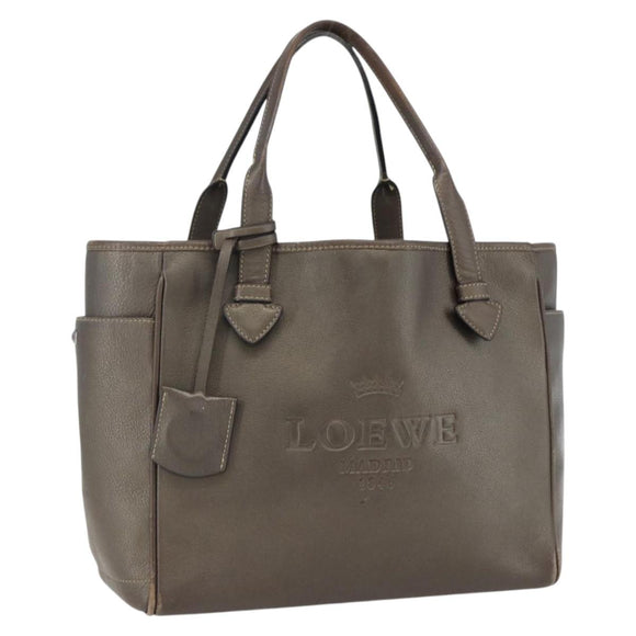 LOEWE Heritage Tote Bag Leather Brown Silver Auth hk3376