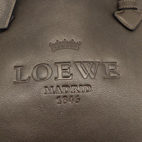 LOEWE Heritage Tote Bag Leather Brown Silver Auth hk3376