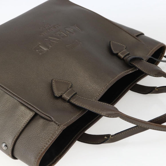 LOEWE Heritage Tote Bag Leather Brown Silver Auth hk3376