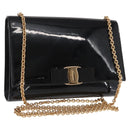 Salvatore Ferragamo Vala Chain Bag Patent leather Black Gold Auth hk3377-1
