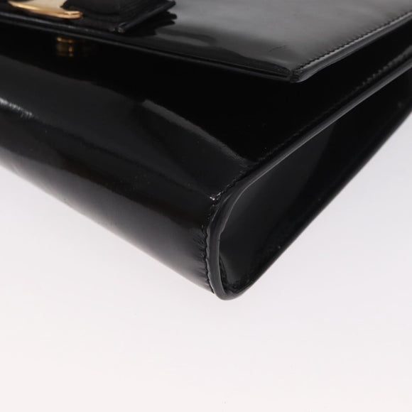 Salvatore Ferragamo Vala Chain Bag Patent leather Black Gold Auth hk3377
