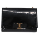 Salvatore Ferragamo Vala Chain Bag Patent leather Black Gold Auth hk3377-2