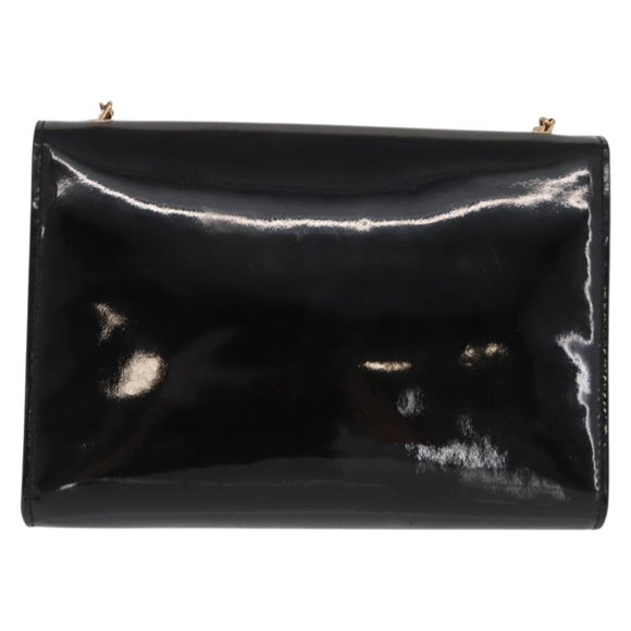 Salvatore Ferragamo Vala Chain Bag Patent leather Black Gold Auth hk3377