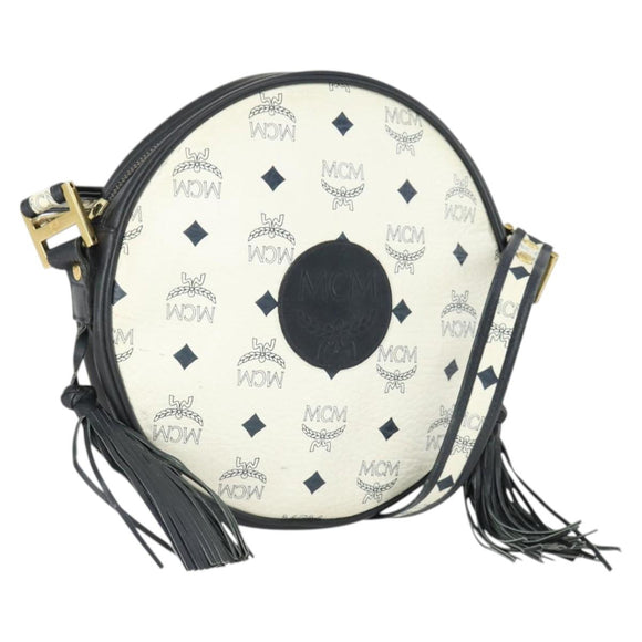 MCM Vicetos Logogram Shoulder Bag PVC Leather White Gold Auth hk3378