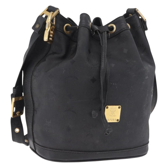 MCM Vicetos Logogram Shoulder Bag PVC Black Gold Auth hk3379
