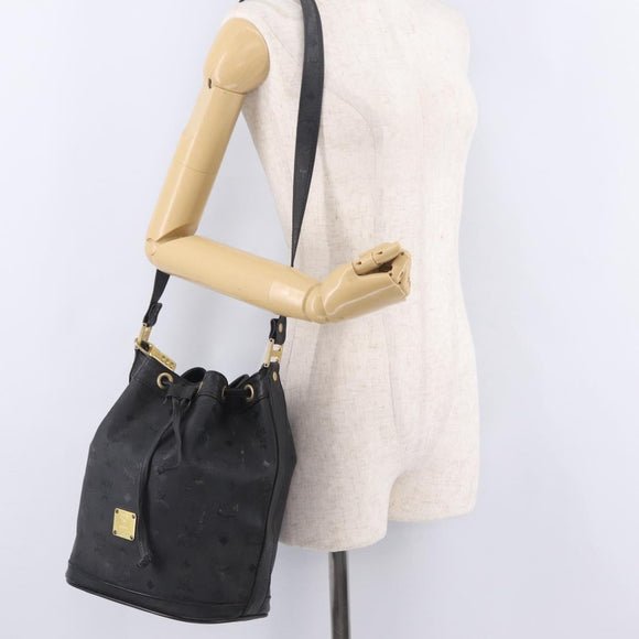 MCM Vicetos Logogram Shoulder Bag PVC Black Gold Auth hk3379