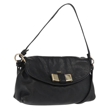 Chloe Lily Shoulder Bag Leather Black Gold Auth hk3380
