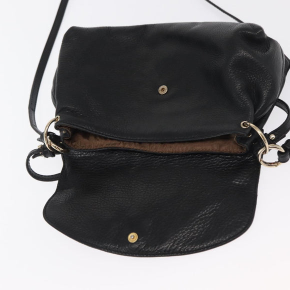 Chloe Lily Shoulder Bag Leather Black Gold Auth hk3380