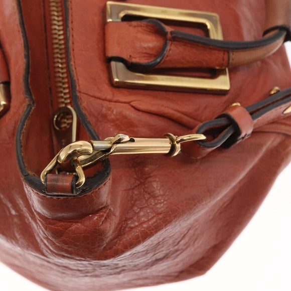 Chloe Etel Hand Bag Leather 2way Brown Gold Auth hk3381