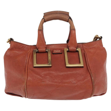 Chloe Etel Hand Bag Leather 2way Brown Gold Auth hk3381 - 0