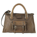 Chloe Edith Hand Bag Leather 2way Brown Silver Auth hk3383-13
