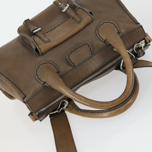 Chloe Edith Hand Bag Leather 2way Brown Silver Auth hk3383