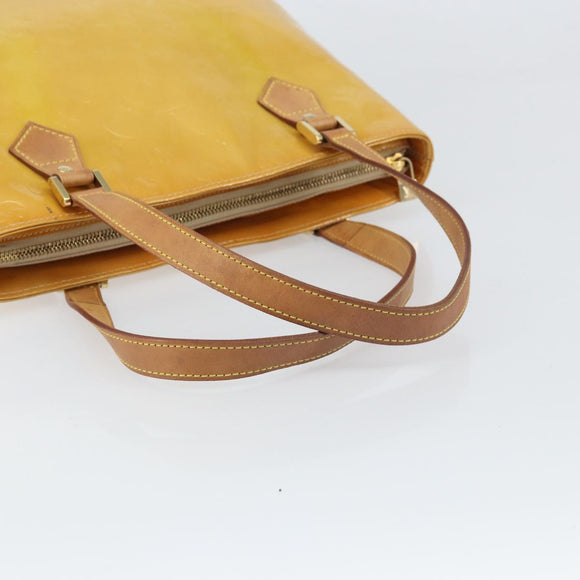 LOUIS VUITTON Monogram Vernis Houston Hand Bag Beige M91004 LV Auth hk3455