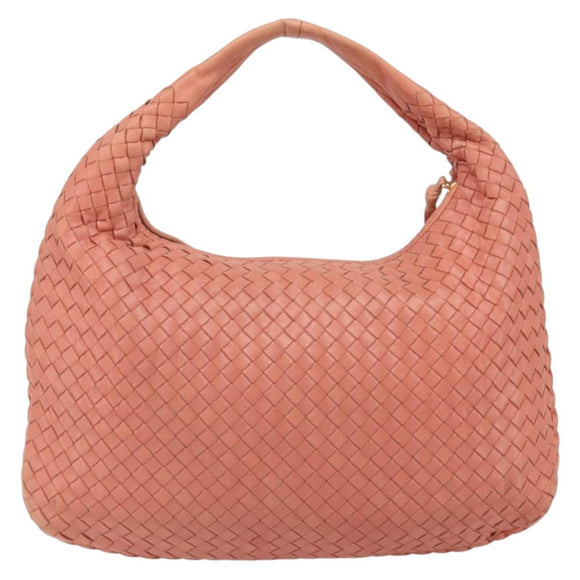 BOTTEGA VENETA INTRECCIATO Hobo Hand Bag Leather Pink Gold Auth hk3480A