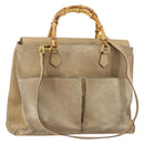 GUCCI Bamboo Tragetasche Wildleder 2-Wege Beige Gold 002 123 0322 Auth hk3487-1