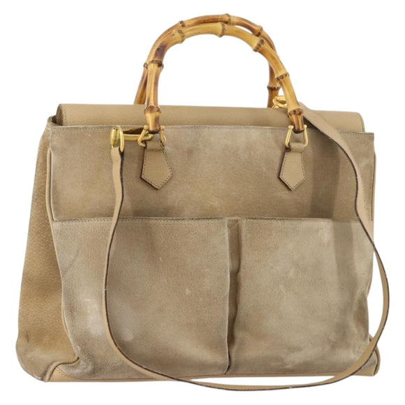 GUCCI Bamboo Tragetasche Wildleder 2-Wege Beige Gold 002 123 0322 Auth hk3487