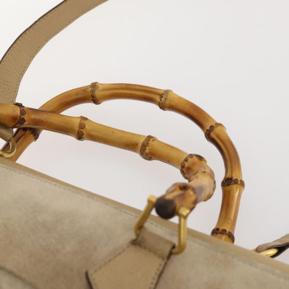 GUCCI Bamboo Tragetasche Wildleder 2-Wege Beige Gold 002 123 0322 Auth hk3487