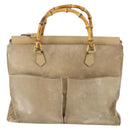 GUCCI Bamboo Tragetasche Wildleder 2-Wege Beige Gold 002 123 0322 Auth hk3487-13