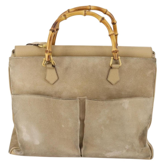 GUCCI Bamboo Tragetasche Wildleder 2-Wege Beige Gold 002 123 0322 Auth hk3487