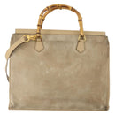 GUCCI Bamboo Tragetasche Wildleder 2-Wege Beige Gold 002 123 0322 Auth hk3487-2