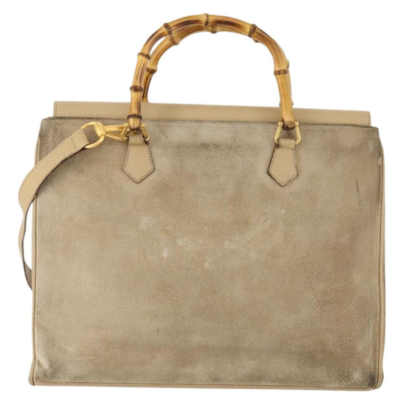 GUCCI Bamboo Tragetasche Wildleder 2-Wege Beige Gold 002 123 0322 Auth hk3487
