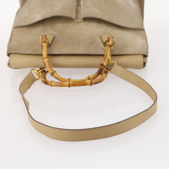 GUCCI Bamboo Tragetasche Wildleder 2-Wege Beige Gold 002 123 0322 Auth hk3487
