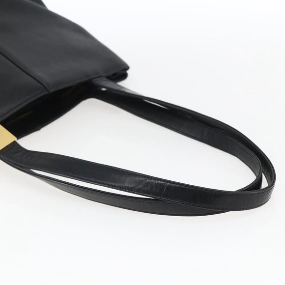 BURBERRY Tote Bag Leather Black Gold Auth hk3488