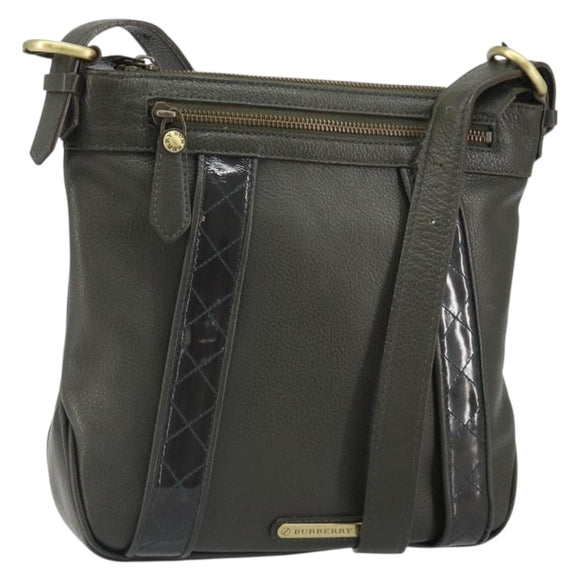BURBERRY Shoulder Bag Leather Khaki Gold Auth hk3489