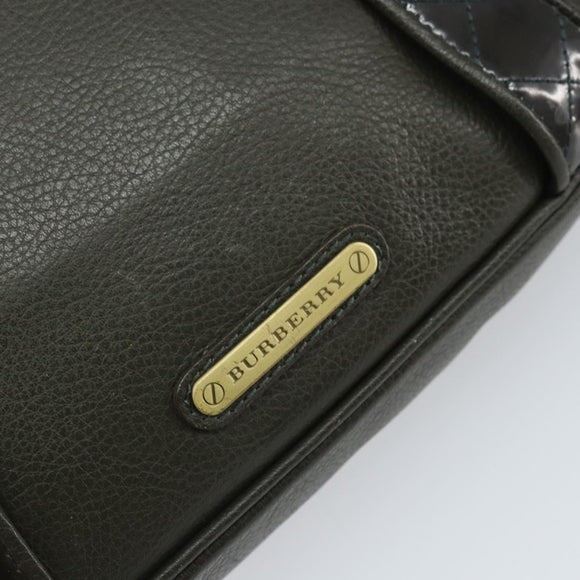 BURBERRY Shoulder Bag Leather Khaki Gold Auth hk3489